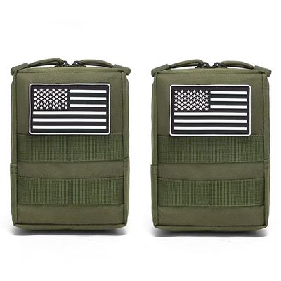 2 Pack Molle Pouches - Vest Cell Phone Holster Belt Waist Bag Pack EDC Accessories Small Utility Pouch With Flag Patch Tactical Compact Water-Resistant Army Green
