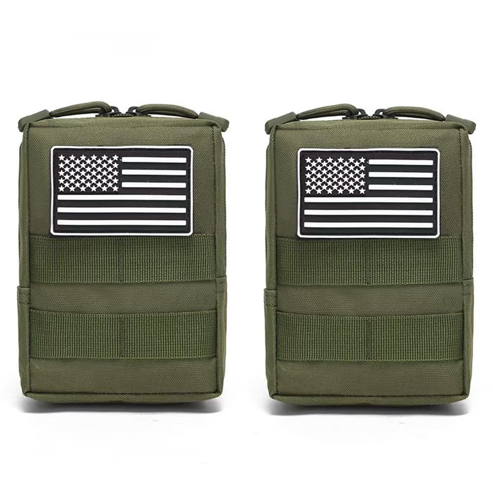 2 Pack Molle Pouches - Vest Cell Phone Holster Belt Waist Bag Pack EDC Accessories Small Utility Pouch With Flag Patch Tactical Compact Water-Resistant Army Green