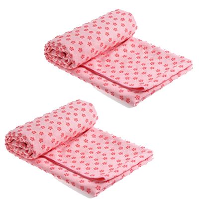 AngelBeauty Microfiber Non Skid Yoga Towel Yoga Mat-Size 24"x72" with Carry Bag (2 Packs/Pink)