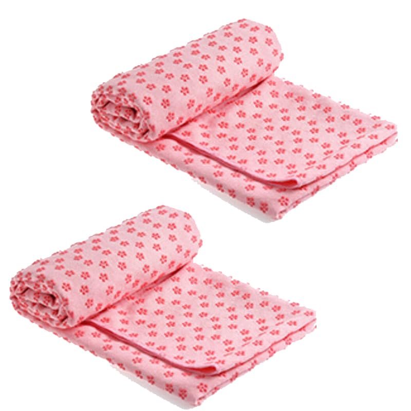 AngelBeauty Microfiber Non Skid Yoga Towel Yoga Mat-Size 24"x72" with Carry Bag (2 Packs/Pink)