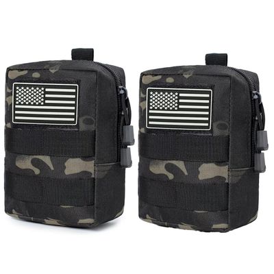 2 Pack Molle Pouches - Vest Cell Phone Holster Belt Waist Bag EDC Accessories Small Utility Pouch With Flag Patch Tactical Compact Water-Resistant Black Camo