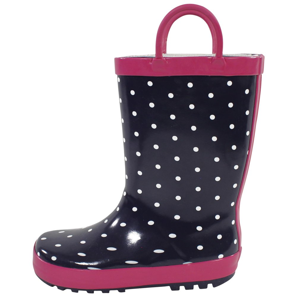 Hudson Baby Unisex Rain Boots, Navy Dots Pink, 6 Toddler
