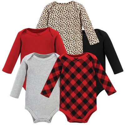Hudson Baby Unisex Baby Thermal Long Sleeve Bodysuits, Buffalo Plaid Leopard, 0-3 Months