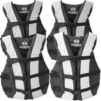 Hardcore Life Jacket 4 Pack Paddle Vest for Adults; Coast Guard Approved Type III PFD Life Vest Flotation Device; Jet ski, Wakeboard, Kayak; Ideal Extra Pontoon Boat Life Jacket White