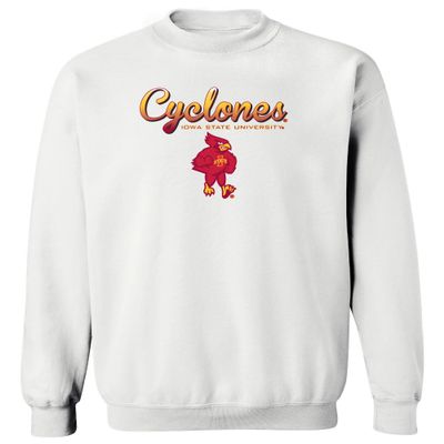 CornBorn Iowa State Cyclones Sweatshirt - Crewneck Fleece Script Cyclones Full Color Fade with Cy - White - Small