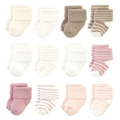 Hudson Baby Unisex Baby Cotton Rich Newborn and Terry Socks, Blush Stripe, 0-6 Months