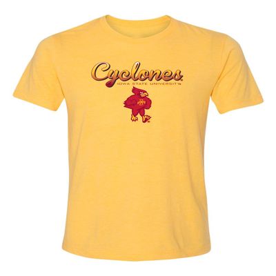 CornBorn ISU Cyclones T-Shirt - Premium Tri-Blend Script Cyclones Full Color Fade with Cy - Gold - Medium