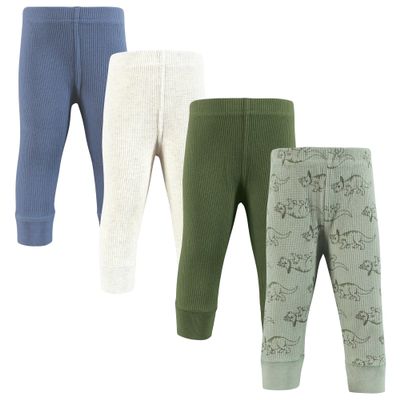 Hudson Baby Unisex Baby Thermal Tapered Ankle Pants 4pk, Sage Dinosaur, 3-6 Months