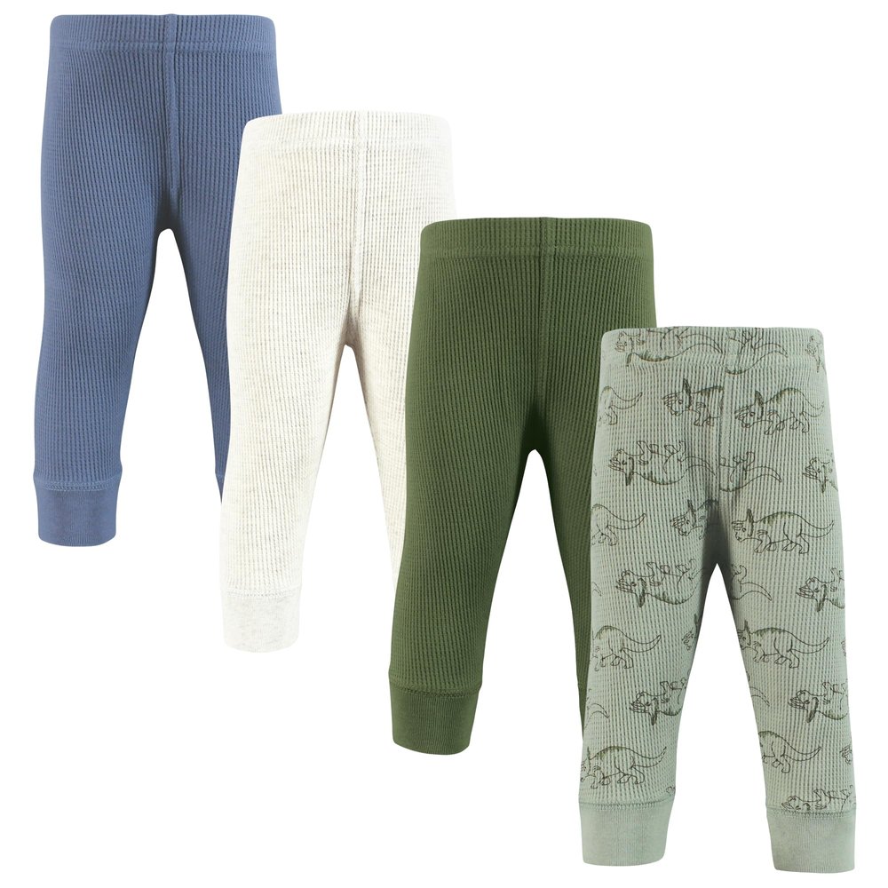 Hudson Baby Unisex Baby Thermal Tapered Ankle Pants 4pk, Sage Dinosaur, 6-9 Months