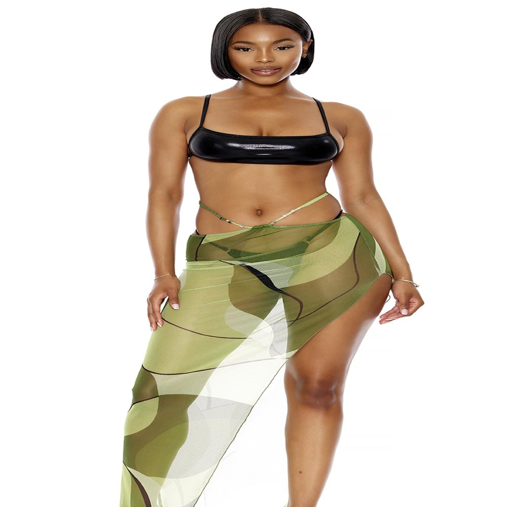 Forplay Women's Puerto Escondido Mesh Pool Skirt - Moss Marble, S