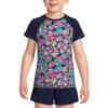 Lands' End Girls Chlorine Resistant Short Sleeve Crewneck Rash Guard Deep Sea Navy Fun Shells Kids X-Small view 1