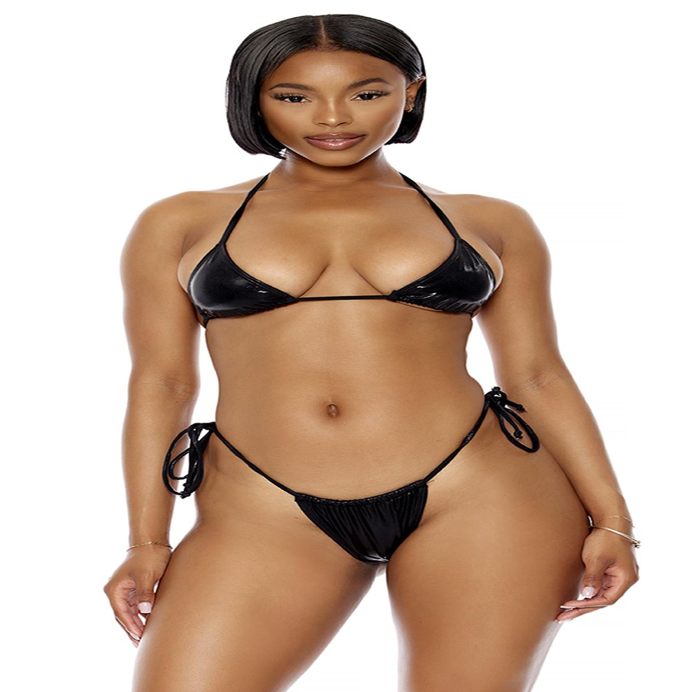 Forplay Standard Quintana Roo Triangle Bikini Set - Two Piece Swimsuit - Bathing Suit Set with Triangle Top & Tie-Side Bottom Black