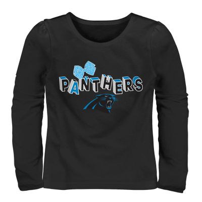 Outerstuff NFL Carolina Panthers Girls Toddler Long Sleeve Bow Graphic T-Shirt, 4T