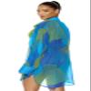 Forplay Women's Yucatan Chiffon Button Up Pool Shirt - Teal Wave, XL view 2