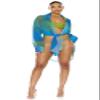 Forplay Women's Yucatan Chiffon Button Up Pool Shirt - Teal Wave, XL view 4