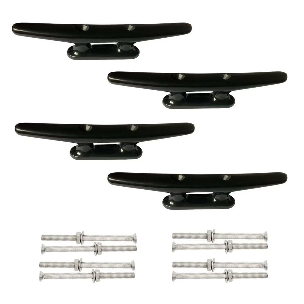ISURE MARINE 4 Pack Boat Cleats Black Nylon Dock Cleat Kayak Cleat,4/6/8 inch with Fasteners