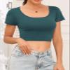 Yeawinta Crop Tops for Women Workout Tshirt Cotton Short Sleeve T Shirts Cropped Basic Tees Cute Fitted Gym Yoga Clothes 3 Pack Black/Emerald Green/Coffee S view 2