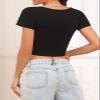 Yeawinta Crop Tops for Women Workout Tshirt Cotton Short Sleeve T Shirts Cropped Basic Tees Cute Fitted Gym Yoga Clothes 3 Pack Black/Emerald Green/Coffee S view 3