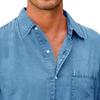 Men Long Sleeve Lapel Denim Shirts Lightweight Work Cowboy Shirt Button Slim Fit Casual Jean Jacket (Blue,Medium) view 3