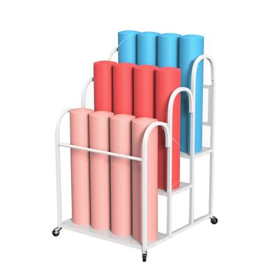 SOYDAN Rolling Large Yoga Mat Rack Floor Stand, Metal Exercise Equipment Organizer with Wheels, for Foam Roller/Yoga Strap/Exercise Mats/White/60*65*95Cm