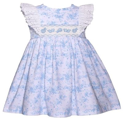 Bonnie Jean Girls 3M-6X Embroidered Smocked Panel Dress (Blue Toile, 4)