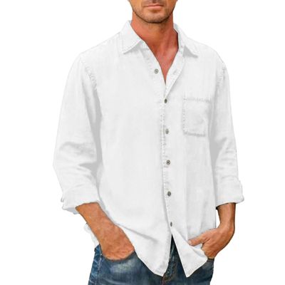 Men Long Sleeve Lapel Denim Shirts Lightweight Work Cowboy Shirt Button Slim Fit Casual Jean Jacket (White,Large)