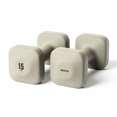 WeGym SafeGrip Square Dumbbells with Anti Slip Handles, Aesthetic Free Weights for Home Workouts, Stable Design Prevents Rolling during Floor Exercises (15LB, Pair Sandstone)