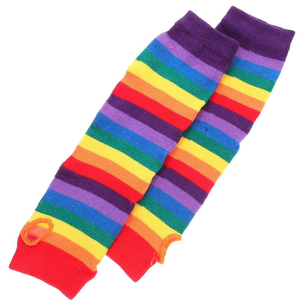 Rainbow Striped Fingerless Gloves and Arm Warmers for Women Girls Soft Colorful Long Tube Warmers Sleeve Stretchy Cozy Fingerless Gloves for Casual and Cosplay