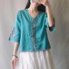 TaoZiPeach Traditional Chinese Clothing Women Cotton Linen Blouse Suit Shirt China Ethnic Style Cheongsam Tops s3 Purple XL view 3