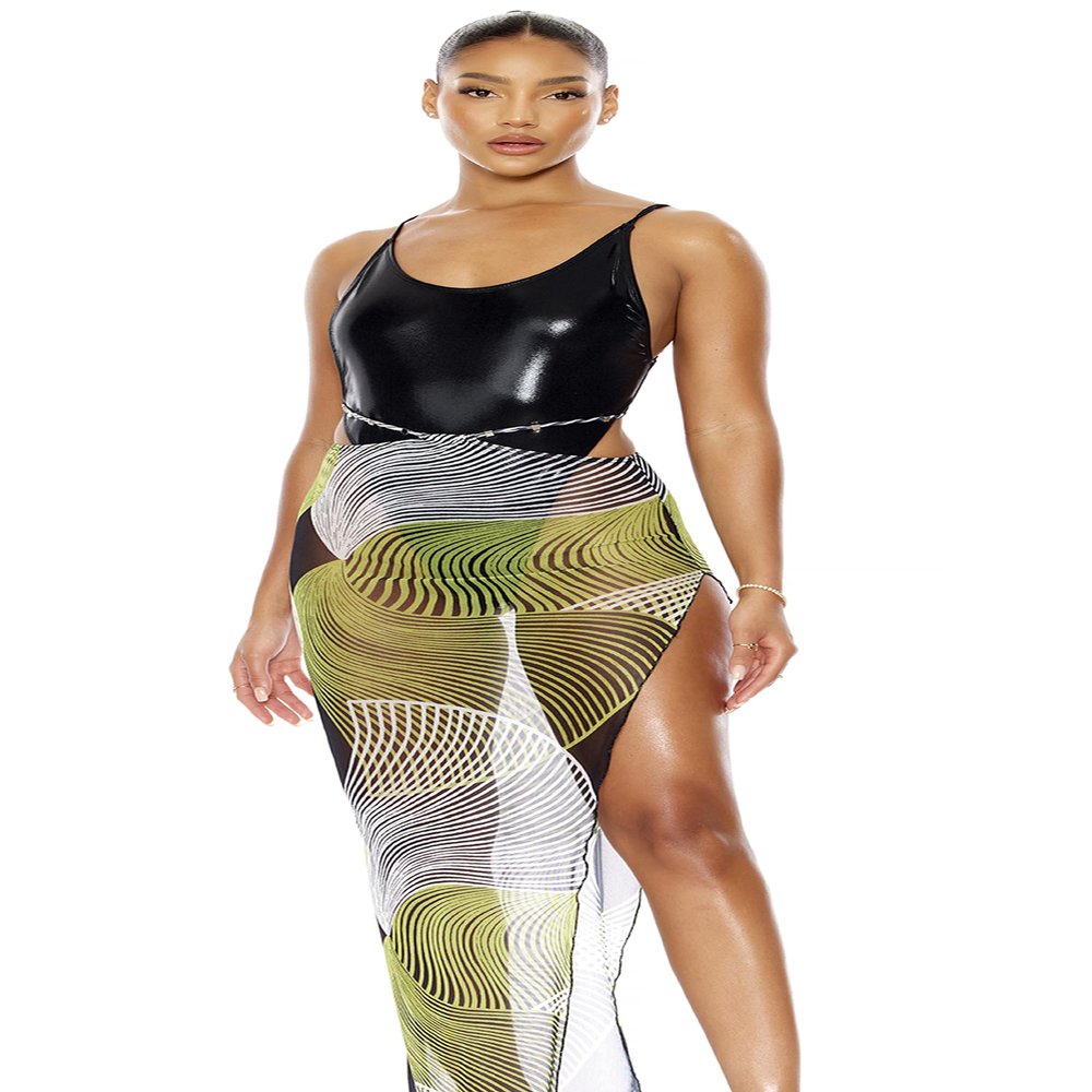 Forplay Women's Puerto Escondido Mesh Pool Skirt - Black Wave, M