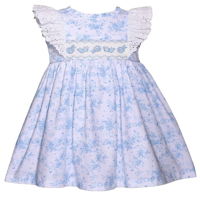Bonnie Jean Girls 3M-6X Embroidered Smocked Panel Dress (Blue Toile, 12M)
