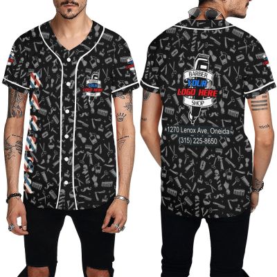 Custom Barber Smocks Personalized Salon Hair Stylist Baseball Jersey Shirts, Barbers Jacket for Men, Barbershop Logo Uniform