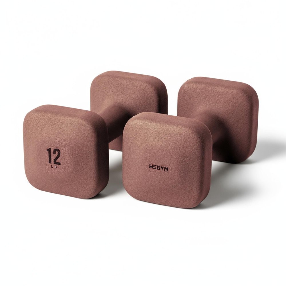 WeGym SafeGrip Square Dumbbells with Anti Slip Handles, Aesthetic Free Weights for Home Workouts, Stable Design Prevents Rolling during Floor Exercises (12LB, Pair Rose)