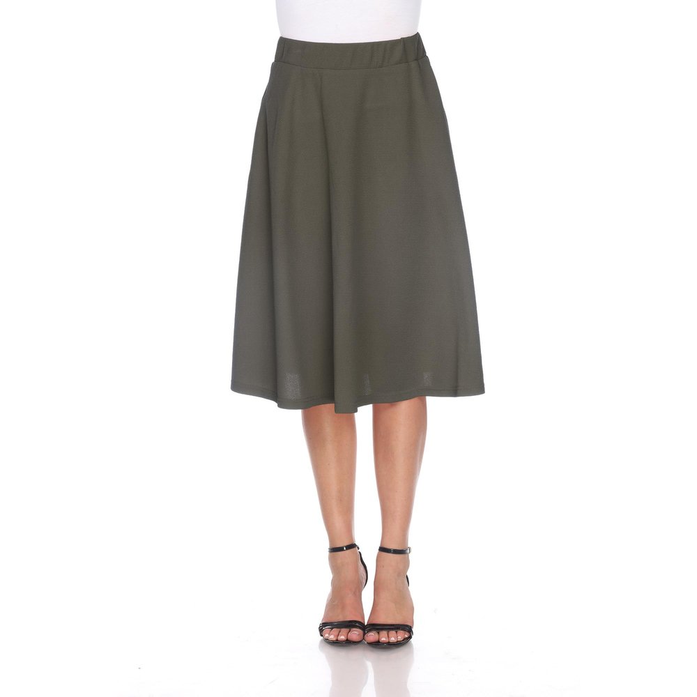 white mark Women's High Waist Stretchy A-Line Flared Skater Skirt Olive