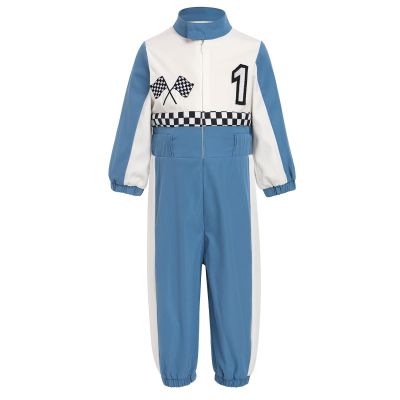 IBTOM CASTLE Baby Race Car Driver : Toddler Boy Girl 1st Birthday Party Outfit Speed Racing Suit Long Sleeve Romper Checkered Jumpsuit for Photo Shoot Blue-1 9-12 Months