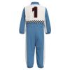 IBTOM CASTLE Baby Race Car Driver : Toddler Boy Girl 1st Birthday Party Outfit Speed Racing Suit Long Sleeve Romper Checkered Jumpsuit for Photo Shoot Blue-1 9-12 Months view 2
