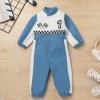 IBTOM CASTLE Baby Race Car Driver : Toddler Boy Girl 1st Birthday Party Outfit Speed Racing Suit Long Sleeve Romper Checkered Jumpsuit for Photo Shoot Blue-1 9-12 Months view 3