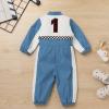 IBTOM CASTLE Baby Race Car Driver : Toddler Boy Girl 1st Birthday Party Outfit Speed Racing Suit Long Sleeve Romper Checkered Jumpsuit for Photo Shoot Blue-1 9-12 Months view 4