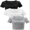 Yeawinta Crop Tops for Women Workout Tshirt Cotton Short Sleeve T Shirts Cropped Basic Tees Cute Fitted Gym Yoga Clothes 3 Pack Black/Grey/White M view 1
