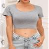 Yeawinta Crop Tops for Women Workout Tshirt Cotton Short Sleeve T Shirts Cropped Basic Tees Cute Fitted Gym Yoga Clothes 3 Pack Black/Grey/White M view 2