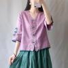 TaoZiPeach Traditional Chinese Clothing Women Cotton Linen Blouse Suit Shirt China Ethnic Style Cheongsam Tops s2 White L view 2
