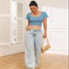 Yeawinta Crop Tops for Women Workout Tshirt Cotton Short Sleeve T Shirts Cropped Basic Tees Cute Fitted Gym Yoga Clothes 3 Pack Black/Croal/Blue L view 4