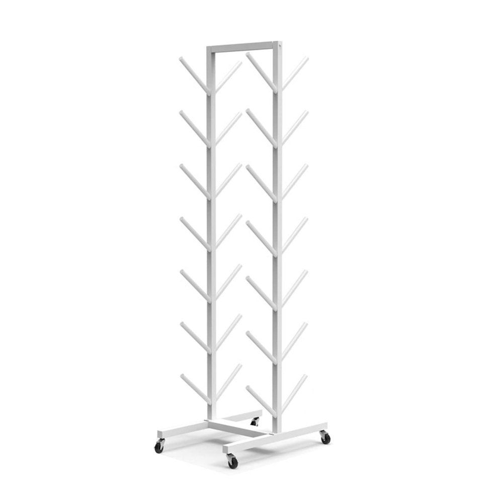 SOYDAN Large Rolling Yoga Mat Rack, Metal Foam Roller Storage Holder with Wheels, Home Gym Sports Equipment Organizer, Easy to Install/White/7 Tier