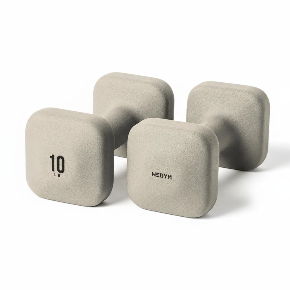 WeGym SafeGrip Square Dumbbells with Anti Slip Handles, Aesthetic Free Weights for Home Workouts, Stable Design Prevents Rolling during Floor Exercises (10LB, Pair Sandstone)