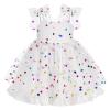 1st Birthday Dress for Baby Girl Sleeveless Colorful Dots Tulle Tutu Dress Smocked Backless Princess Party Dress First Birthday Cake Smash Photoshoot Outfit White-Colorful dots 3-4 T view 1
