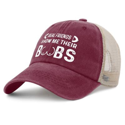 FUNGISDIN Real Friends Show Me Their Boobs Hat for Men Cute Funny Cycling Caps for Women Deep Rose Cycling Cap Plain Unique Gifts for Farmers