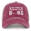 FUNGISDIN Real Friends Show Me Their Boobs Hat for Men Cute Funny Cycling Caps for Women Deep Rose Cycling Cap Plain Unique Gifts for Farmers view 2