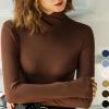 Fleece Crossover Turtleneck, Women's High Stretch Mock Turtle Neck Long Sleeve Bottoming Pullover Tops (White,3XL) view 3