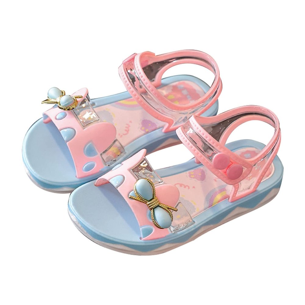 NineFit Basics Little Children Girls Summer Sandals Casual Thickened Soft Sole Bow Jelly Shoes Strap Outdoor Beach (Pink, 7.5 Toddler)