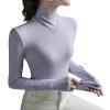 Fleece Crossover Turtleneck, Women's High Stretch Mock Turtle Neck Long Sleeve Bottoming Pullover Tops (Light Purple,XXL) view 1